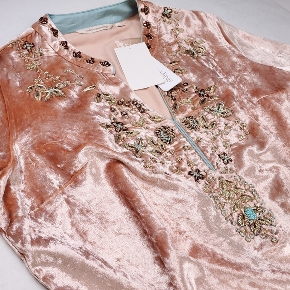 New Soft Surroundings Peach Viscose Blend Velour Boho Dedazzled Camisole Sz S - Picture 3 of 16